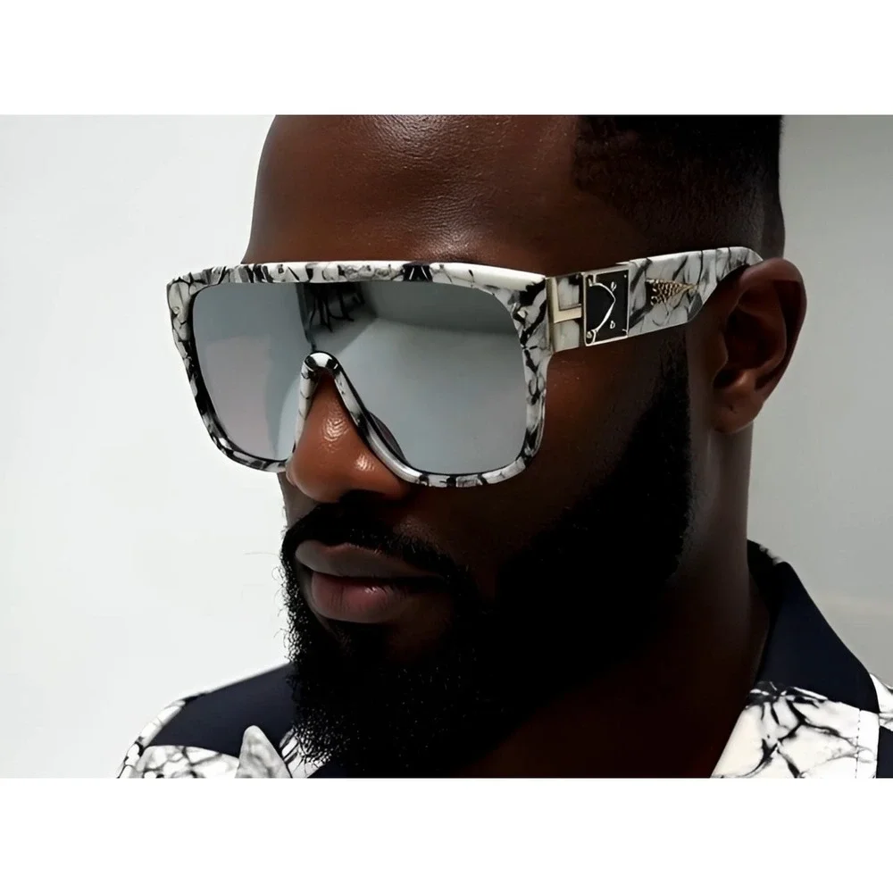 Sunglasses Men's Silver Mirrored‎ Lens Fashion Marble Frame Beach Trendy Style